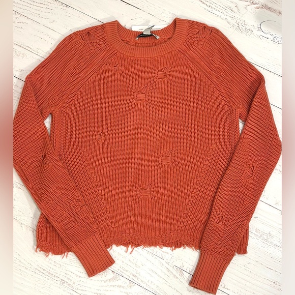 Autumn Cashmere Sweaters - Cotton By Autumn Cashmere Distressed Scallop Shaker Sweater In Papaya, XS